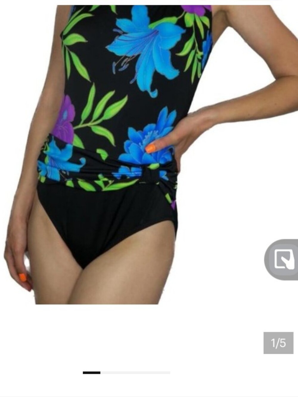 #.   Vintage 80s Le Cove One Piece Swimsuit Blue,Purple,Green & Retro Floral 12